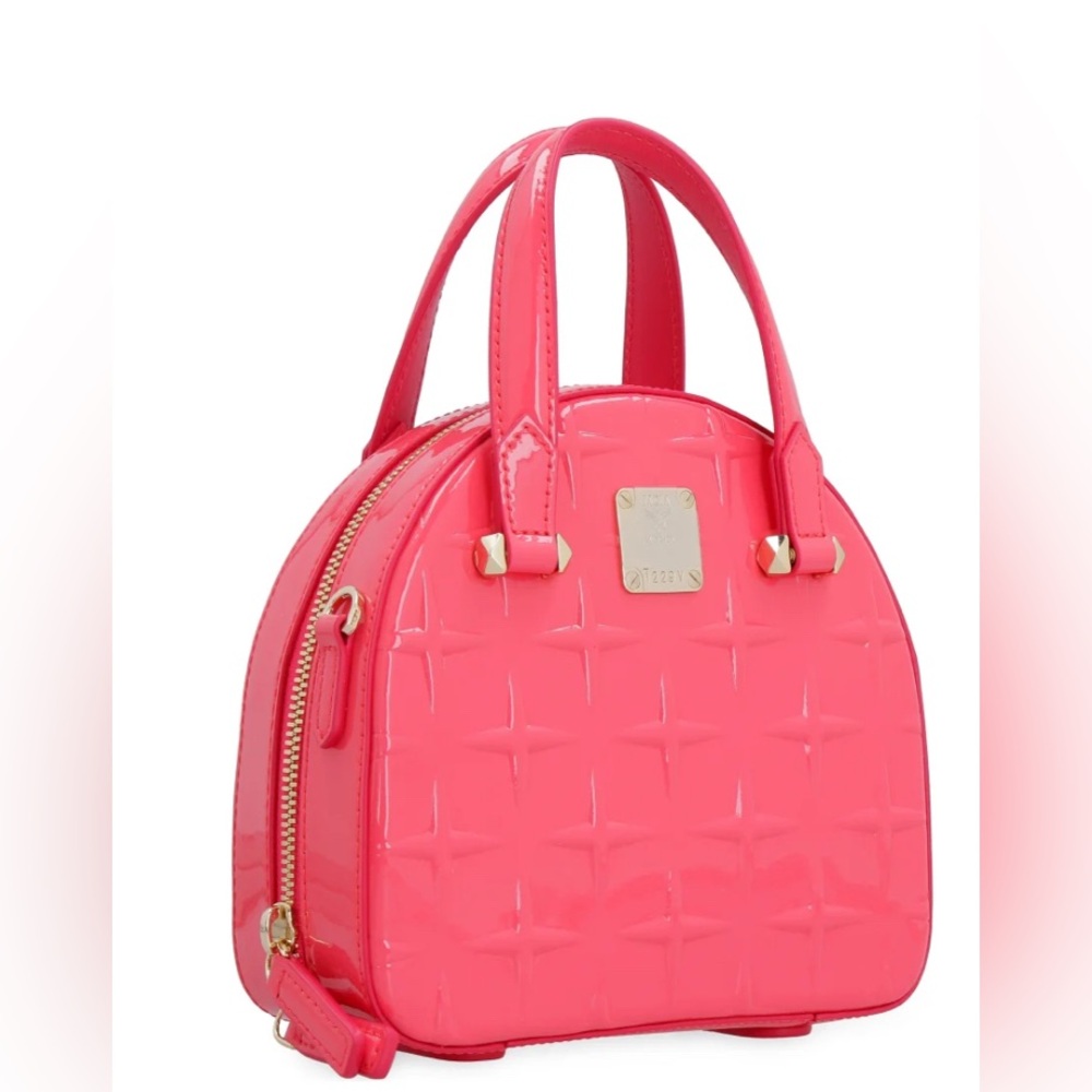 MCM CORAL-PINK PATENT MINI TWO WAY CROSSBODY BAG NWOT